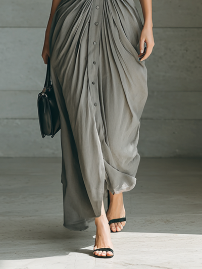 Maxi Dress – Elegant Notched Collar with Long Sleeves