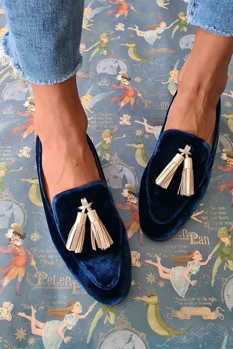 Carol – Elegant Midnight Moccasin with Champagne Fringes