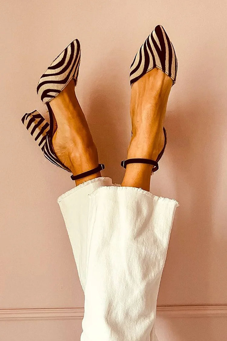 ALESSIA | ZEBRA PRINT POINTED TOE PUMPS WITH ANKLE STRAP