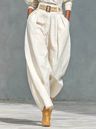 Long Sleeve Shirt and Wide Pants Set – Elegant Cotton and Linen Ensemble