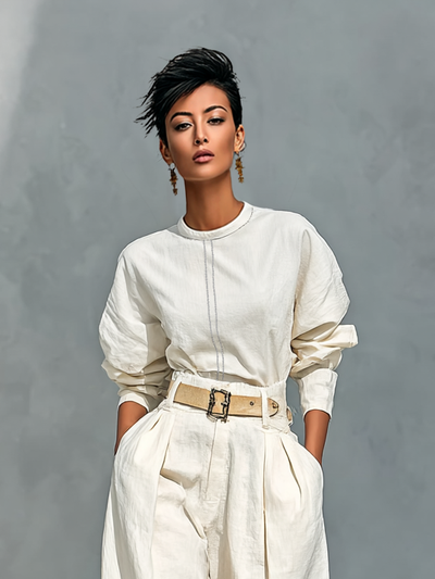 Long Sleeve Shirt and Wide Pants Set – Elegant Cotton and Linen Ensemble