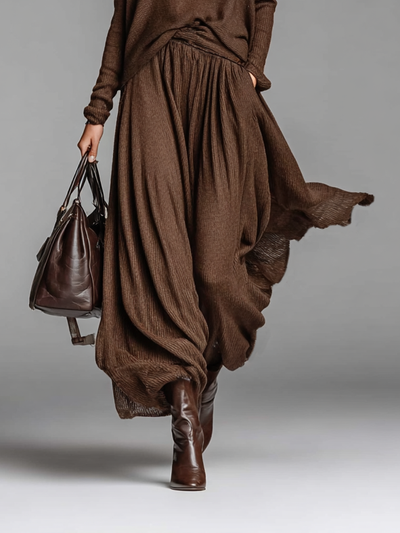 Skirt and Knit Crew Neck Sweater Set – Elegant Knit and Skirt Ensemble