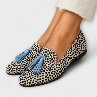 Mira – Elegant Polka Dot Fringe Loafer