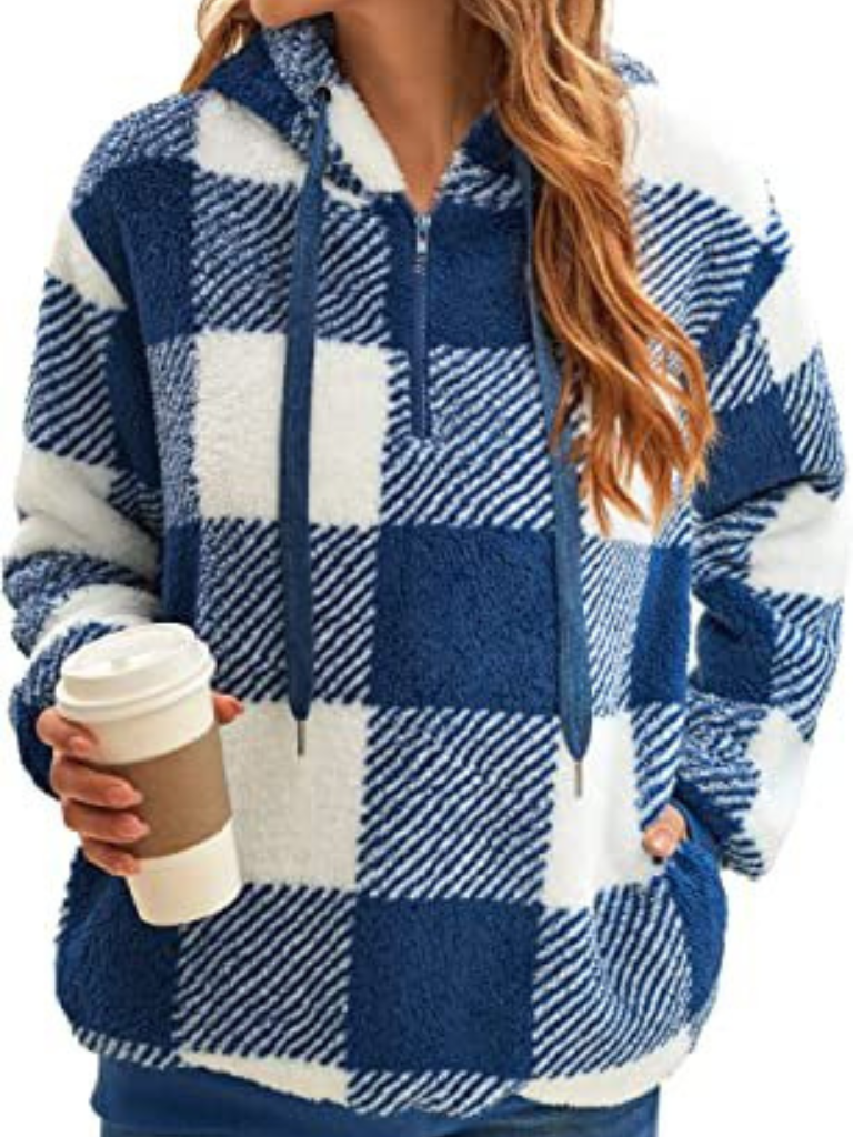 Nicole – Elegant Check Fleece Hoodie