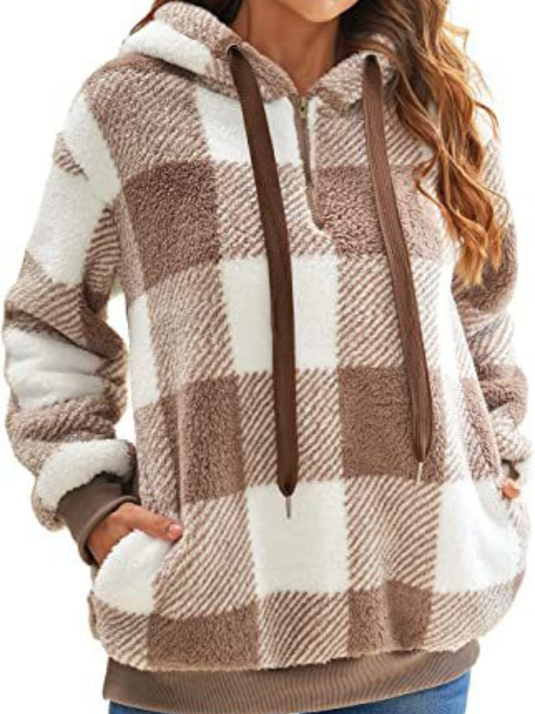 Nicole – Elegant Check Fleece Hoodie