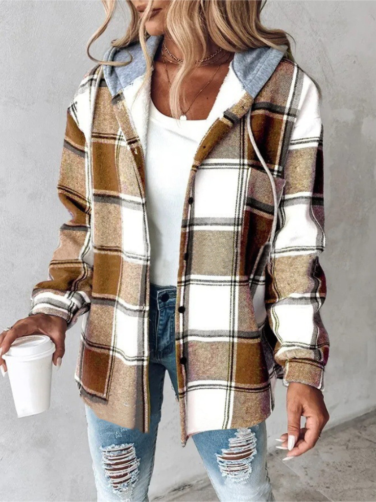 Camden – Elegant Plaid Hooded Shacket