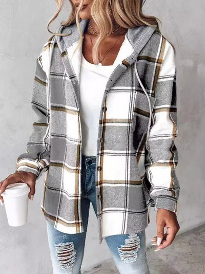 Camden – Elegant Plaid Hooded Shacket