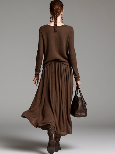 Skirt and Knit Crew Neck Sweater Set – Elegant Knit and Skirt Ensemble