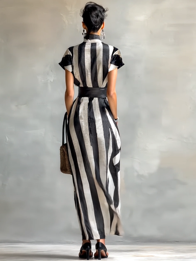 Maxi Chiffon Dress – Elegant High Neck and Short Sleeves