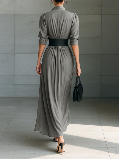 Maxi Dress – Elegant Notched Collar with Long Sleeves