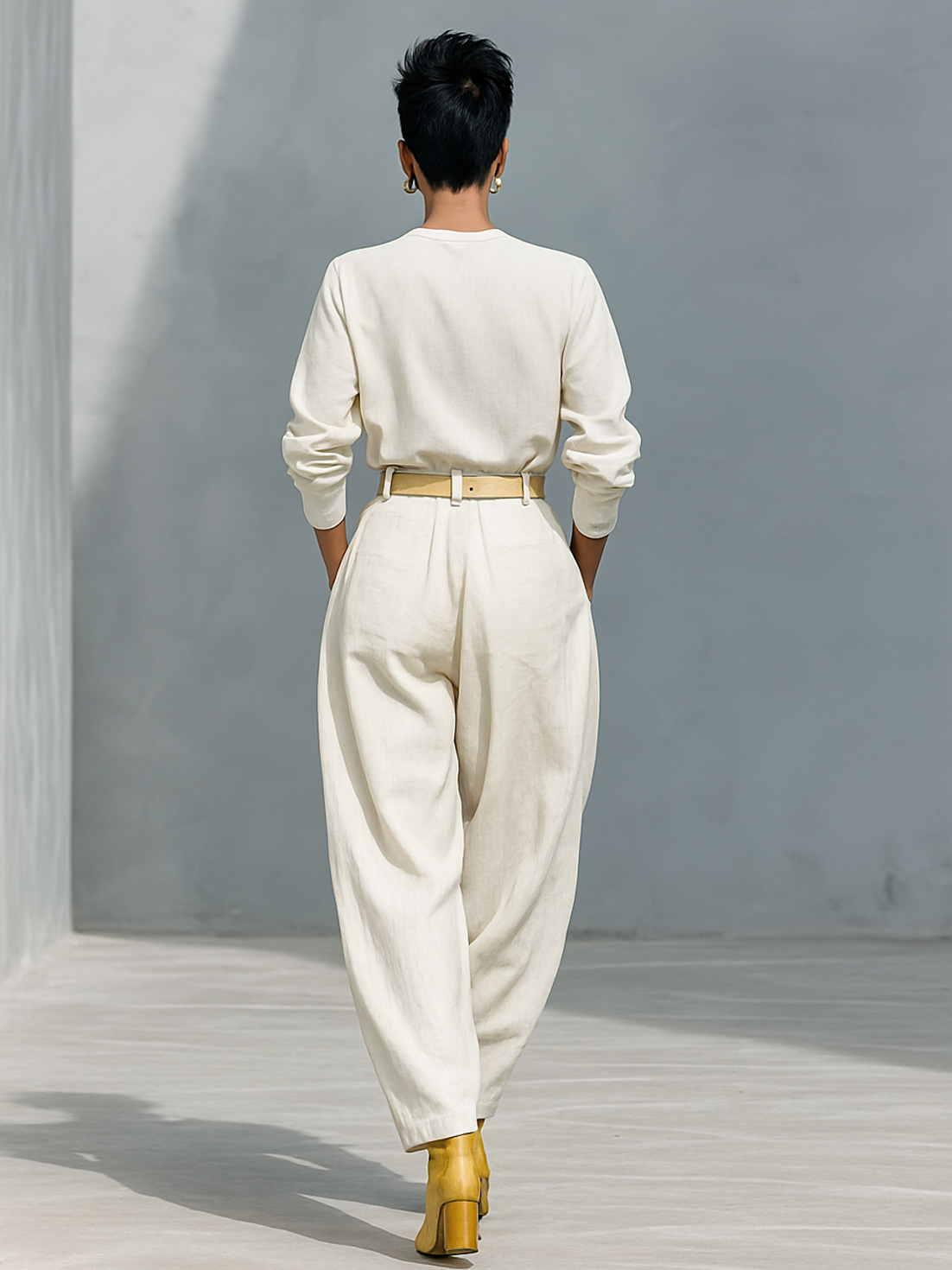Long Sleeve Shirt and Wide Pants Set – Elegant Cotton and Linen Ensemble
