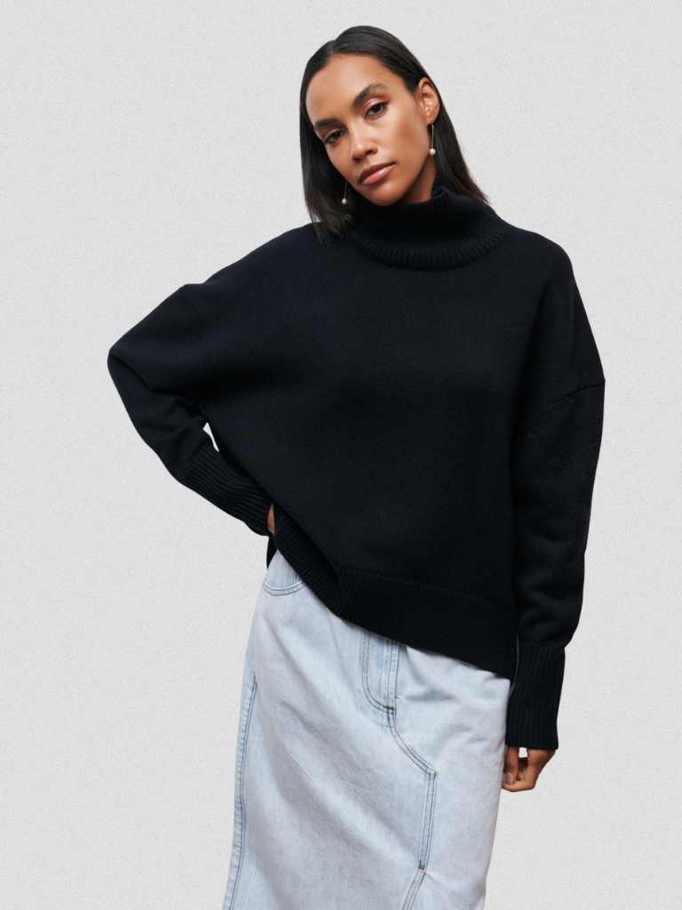 Elena – Elegant High-Collar Knit Sweater