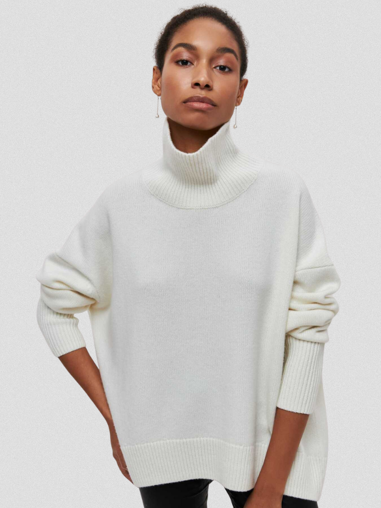 Elena – Elegant High-Collar Knit Sweater