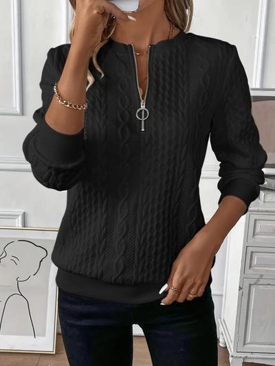 THALIENNE – Timeless Cable Knit Zip Sweater