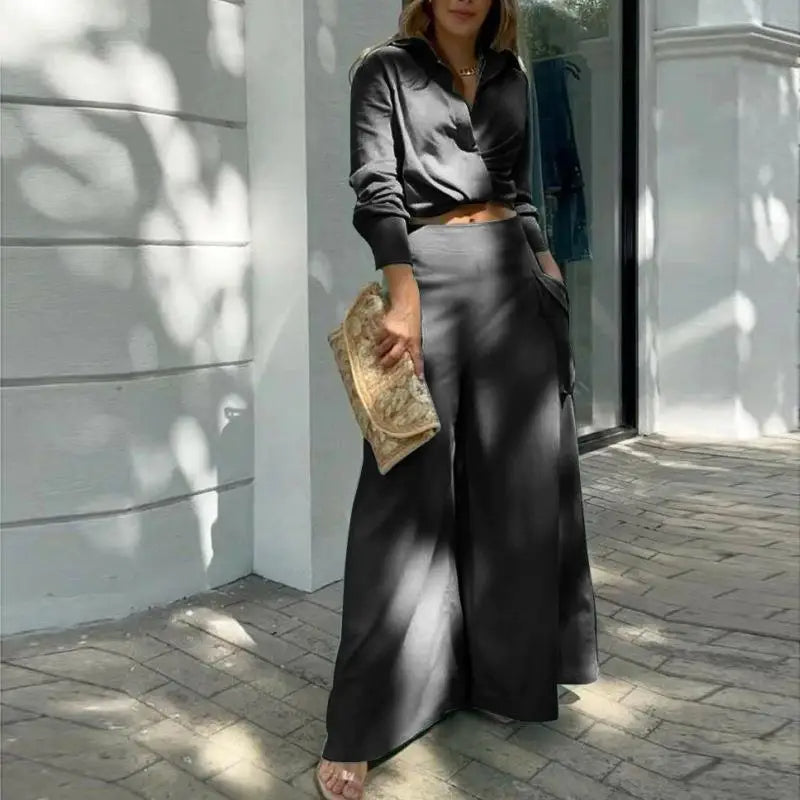 Summer Set – Elegant Knotted Shirt and High-Waisted Palazzo Pants