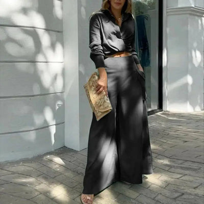 Summer Set – Elegant Knotted Shirt and High-Waisted Palazzo Pants