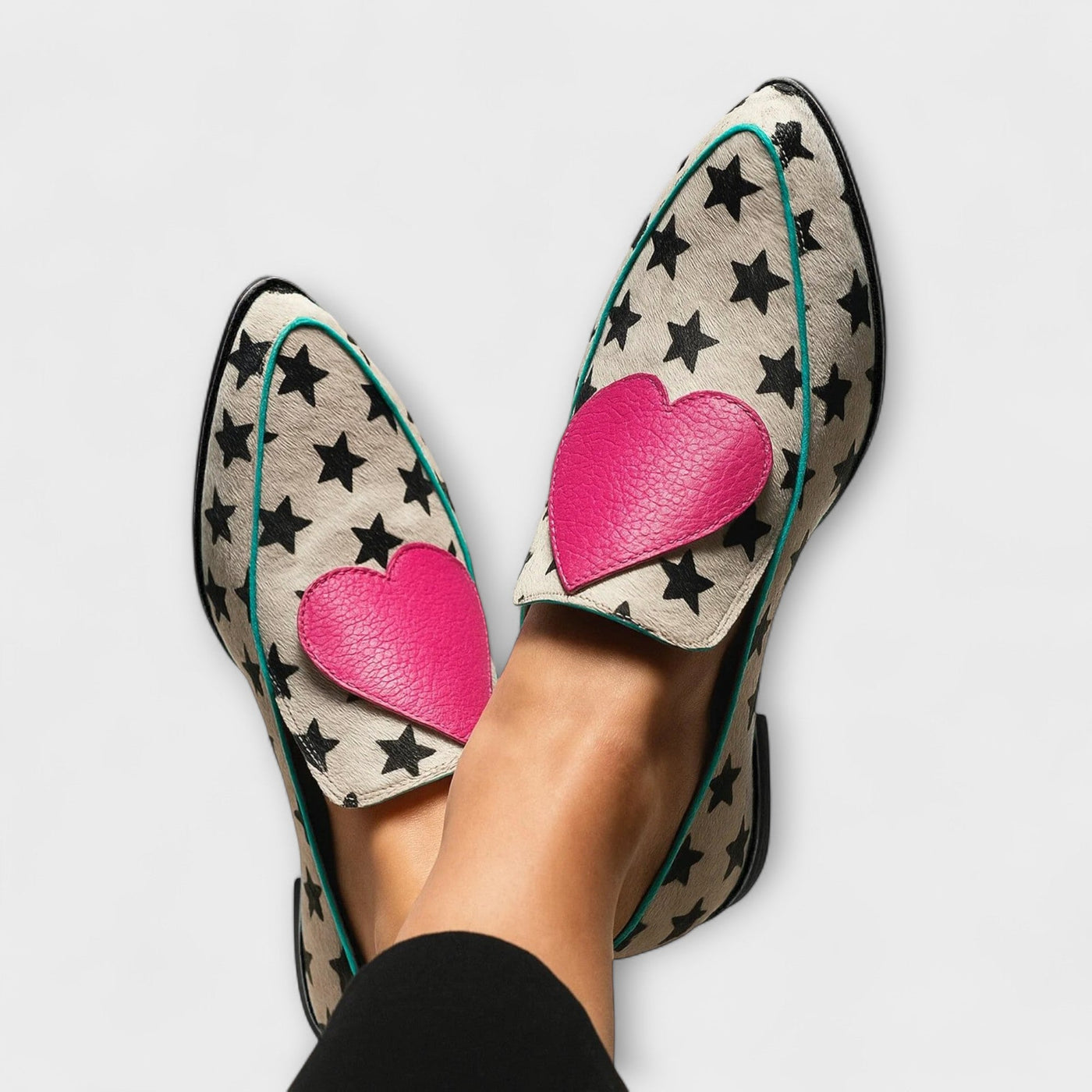 Jovie – Elegant Beige Loafers with Enchanting Heart Embroidery