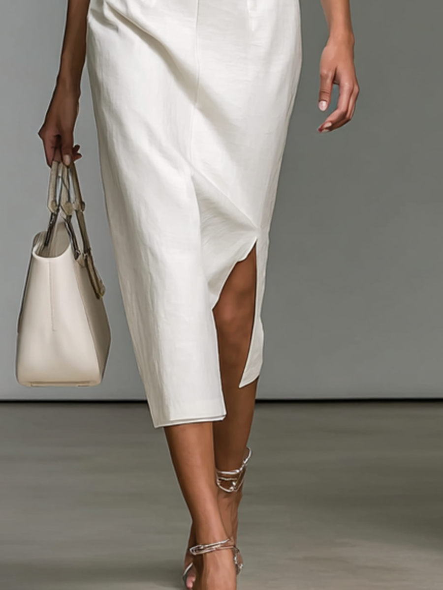 Embroidered Midi Dress – Elegant V-Neck Dress with Short Sleeves