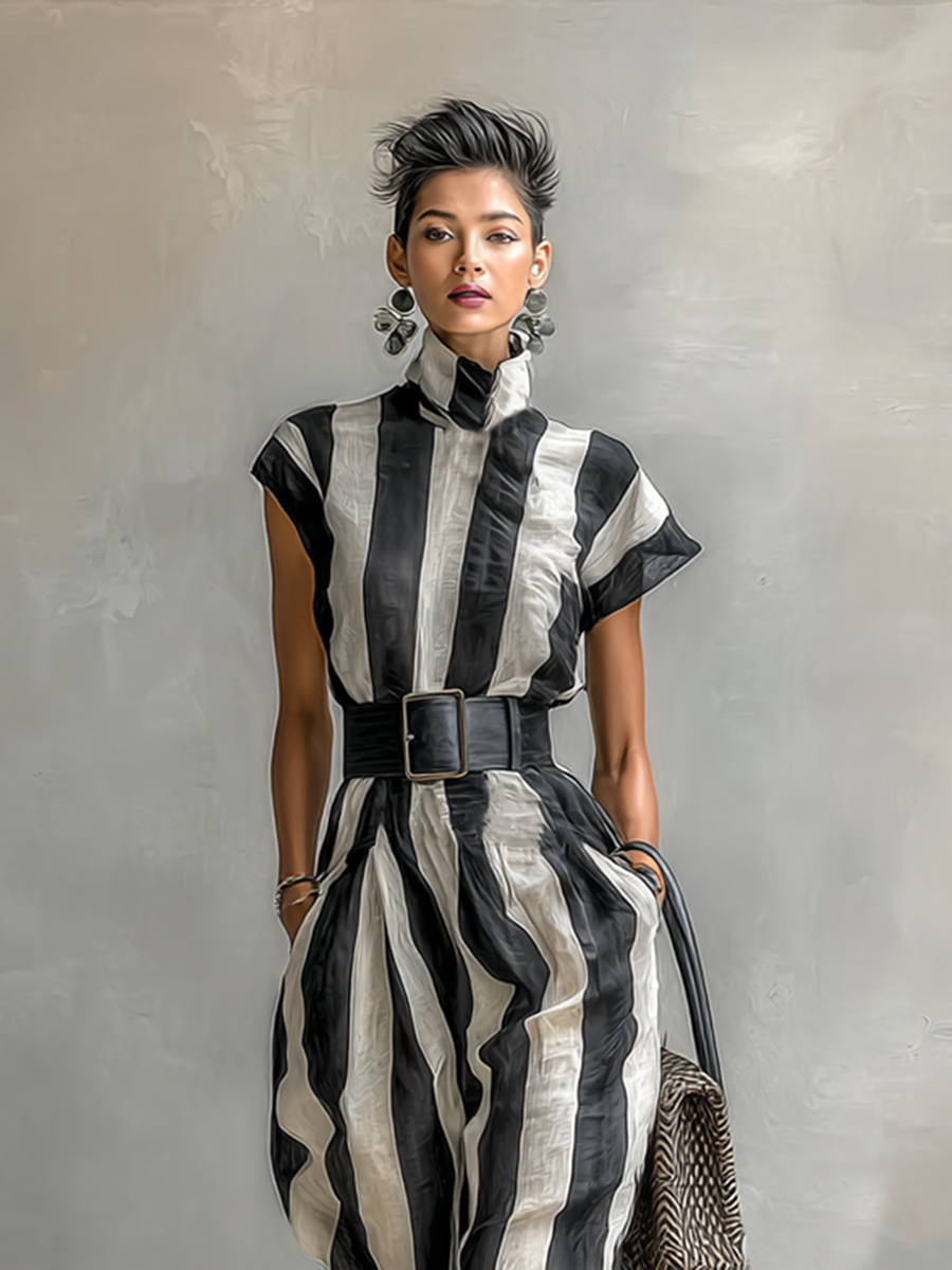 Maxi Chiffon Dress – Elegant High Neck and Short Sleeves
