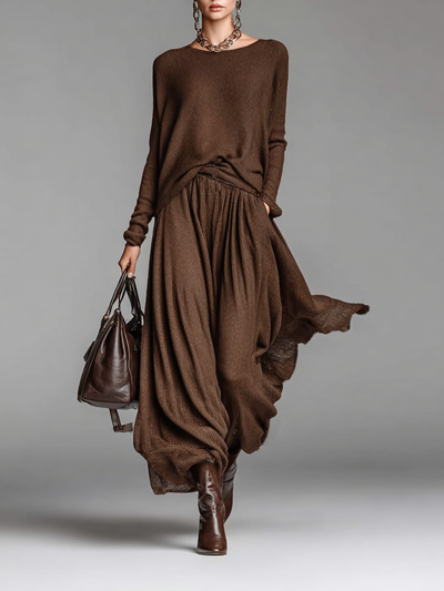 Skirt and Knit Crew Neck Sweater Set – Elegant Knit and Skirt Ensemble