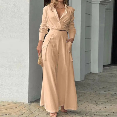Summer Set – Elegant Knotted Shirt and High-Waisted Palazzo Pants