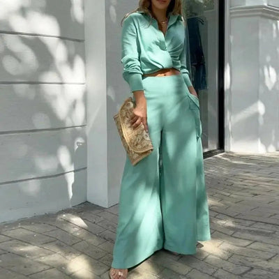 Summer Set – Elegant Knotted Shirt and High-Waisted Palazzo Pants