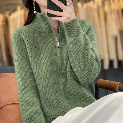 Vienna – Elegant Pure Wool Zipper Cardigan