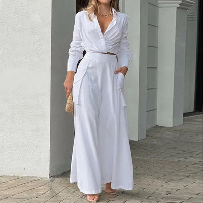 Summer Set – Elegant Knotted Shirt and High-Waisted Palazzo Pants